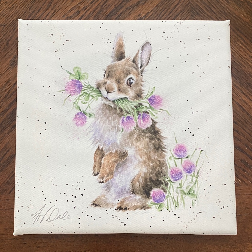 Pottery Barn Kids Brown Bunny with Purple Flowers Wall Art